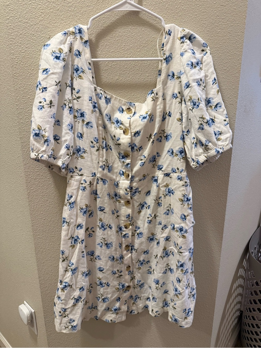 Old Navy Cream Dress with Blue Floral Print